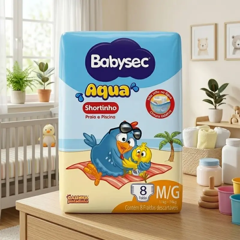 BABYSEC AQUA FRALDA PRAIA E PISCINA SHORTINHO TAMANHO M/G COM 8 UNIDADES