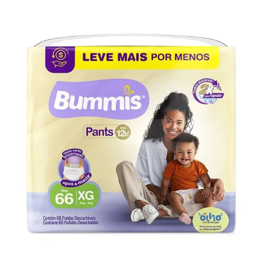BUMMIS FRALDA PANTS BAG TAMANHO XG COM 66 UNIDADES