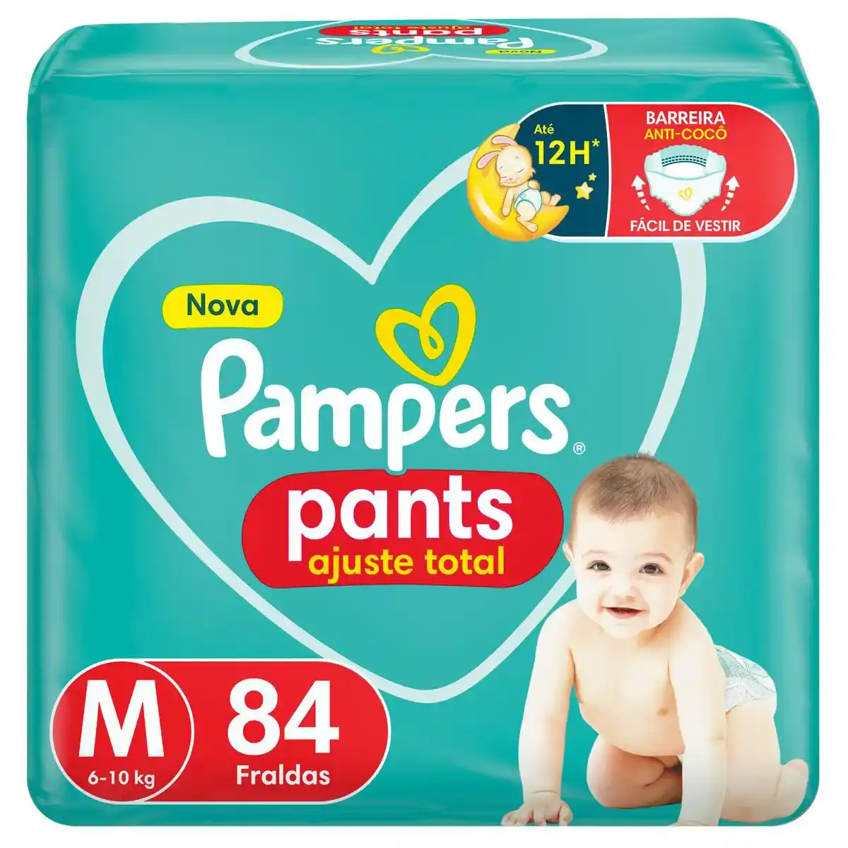 PAMPERS PANTS BAG AJUSTE TOTAL TAMANHO M COM 84 UNIDADES