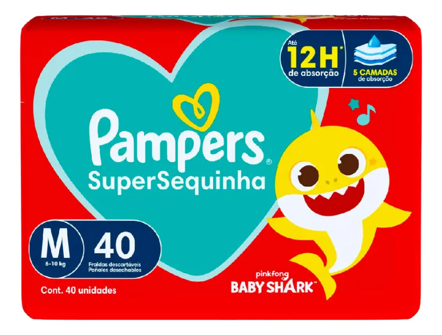PAMPERS FRALDA SUPERSEQUINHA TAMANHO M COM 40 UNIDADES