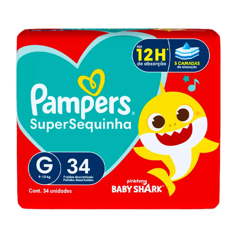 PAMPERS FRALDA SUPERSEQUINHA TAMANHO G COM 34 UNIDADES 