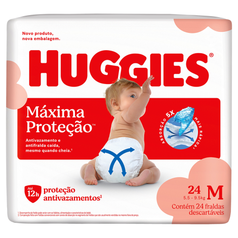 HUGGIES FRALDA MAXIMA PROTECAO JUMBO TAMANHO M COM 24 UNIDADES