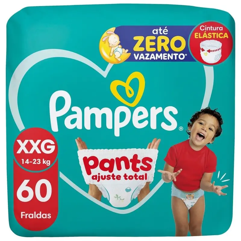 PAMPERS PANTS BAG AJUSTE TOTAL TAMANHO XXG COM 60 UNIDADES